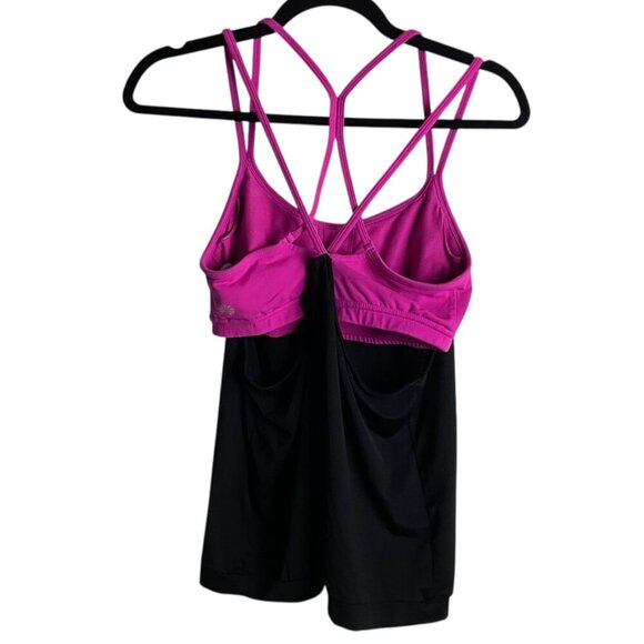 Athleta Size Medium Black Hot Pink Solace Support Tank Top Built in Bra Yoga - Picture 4 of 6